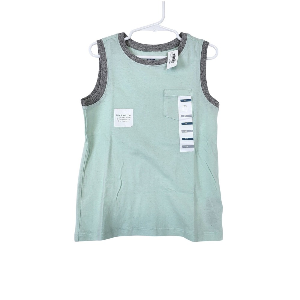 Old Navy Toddlerβ Boys Mint Green Gray Sleeveless Muscle Pocket Tank 5A/5T NEW